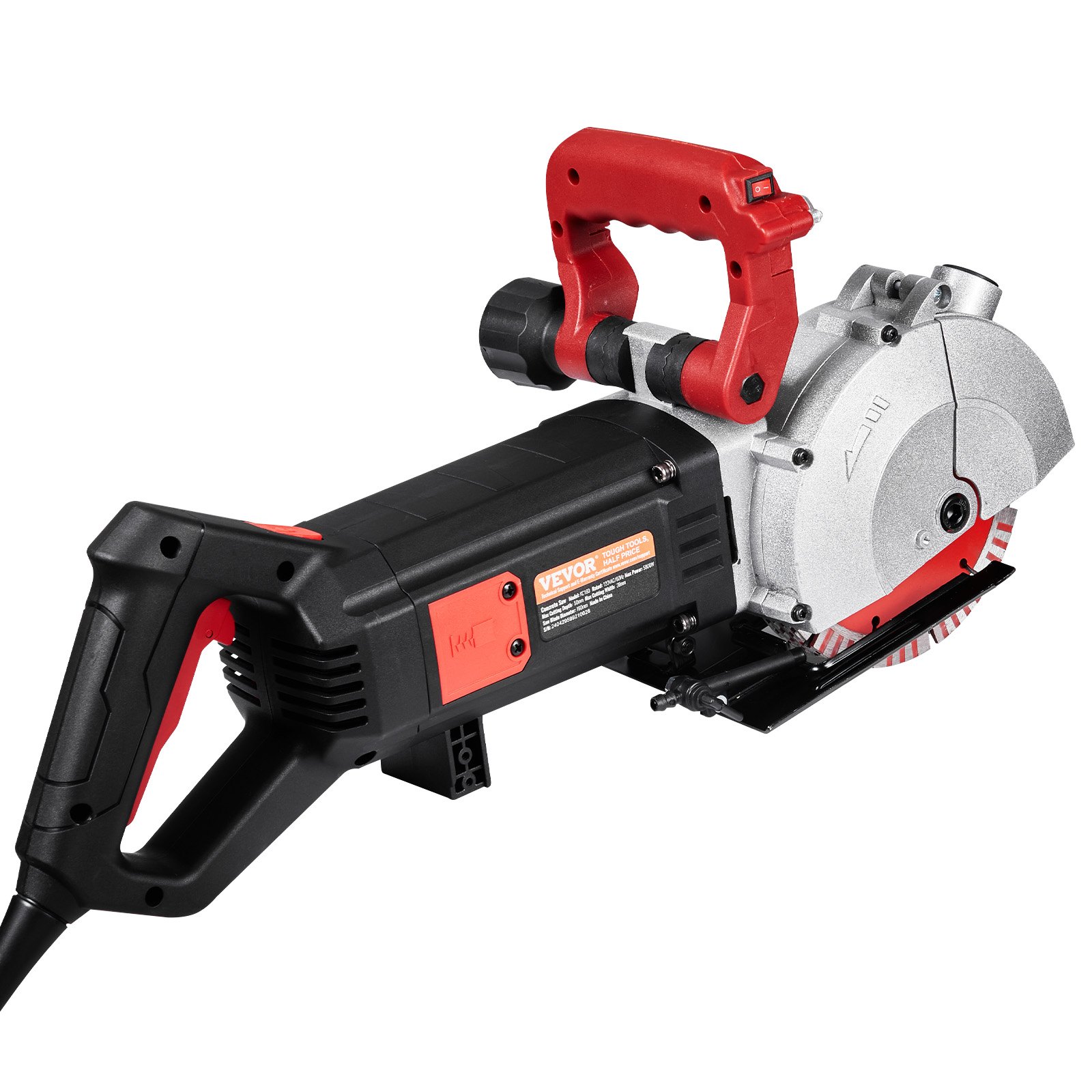 Rozadora de muros VEVOR, 2500 W, ancho de corte de 38 mm/1,5", profundidad de corte de 52 mm/2", ranuradora de muros con 5 hojas de sierra de 6,3" de diámetro, 6300 r/min, conformado único sin polvo