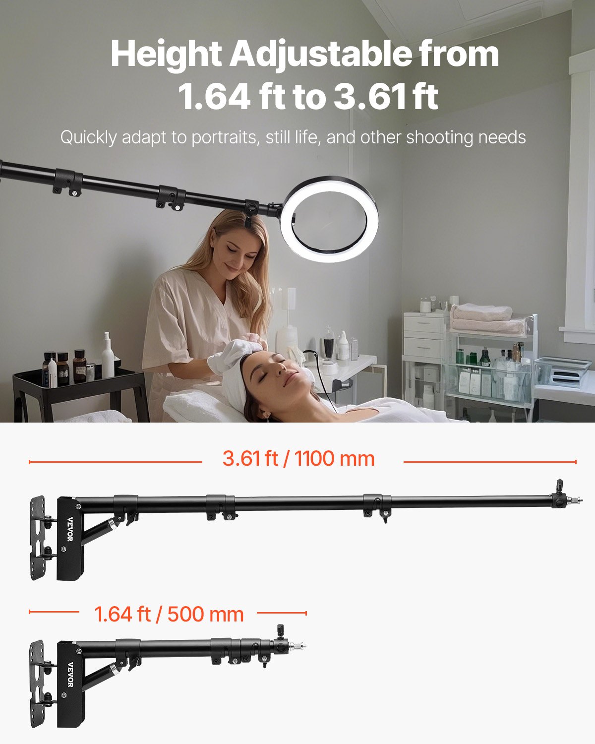 Brazo de brazo de pared para luz anular VEVOR, 100 cm (39,37 pulgadas), soporte triangular con rotación de 180°, soporte de pared resistente para trípode, para luz de vídeo de estudio, monolight, fotografía, softbox y reflector.