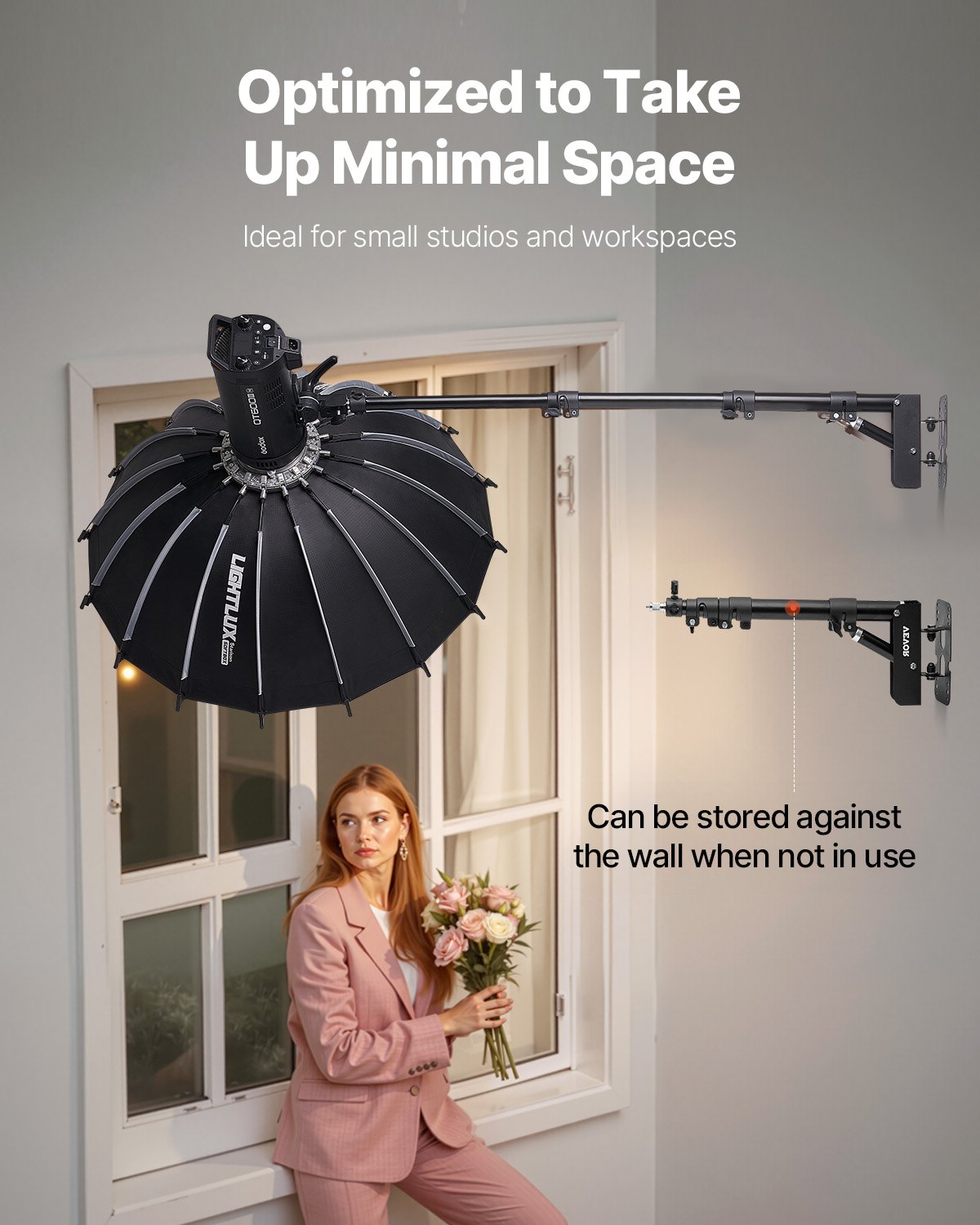 Brazo de brazo de pared para luz anular VEVOR, 100 cm (39,37 pulgadas), soporte triangular con rotación de 180°, soporte de pared resistente para trípode, para luz de vídeo de estudio, monolight, fotografía, softbox y reflector.