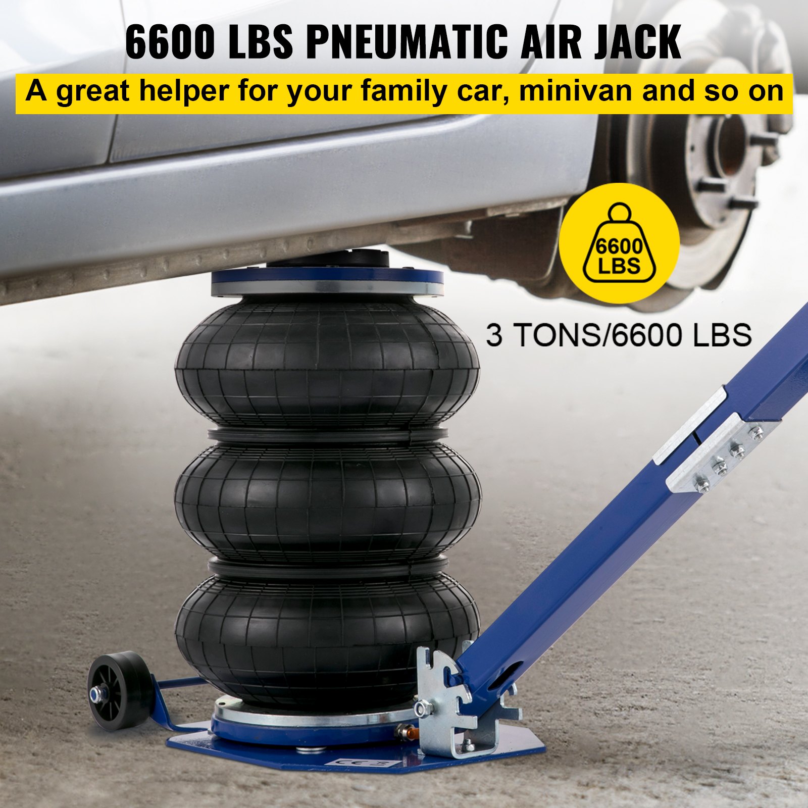 VEVOR Gato Neumático de Aire, Gato de Aire para Coche 3 T, Azul con Asa Plegable