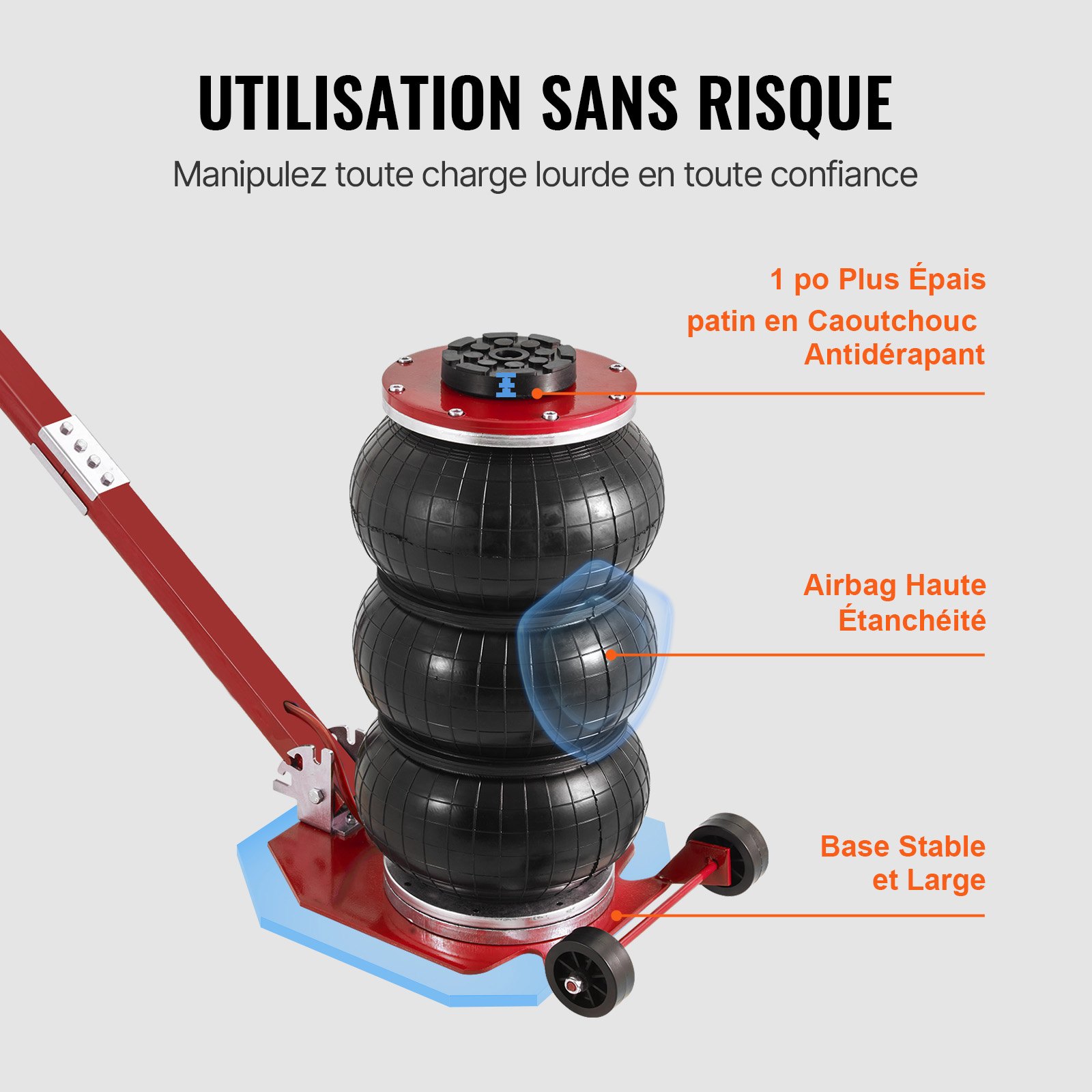 VEVOR Air Jack, 3 Ton/6600 lbs Triple Bag Air Jack, Airbag Jack con seis tubos de acero, levanta hasta 17.7", 3-5 s Gato neumático de elevación rápida, con mango largo ajustable para automóviles, garajes, reparación (rojo)