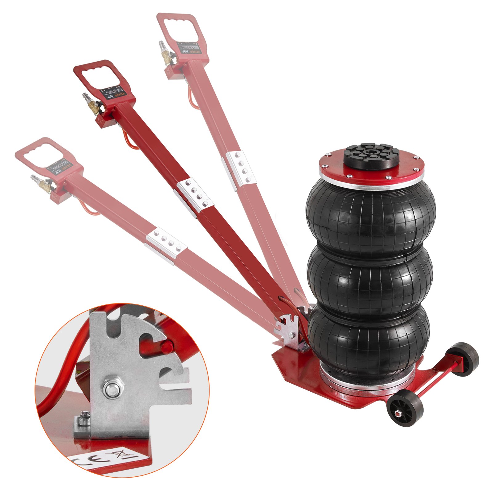 VEVOR Air Jack, 3 Ton/6600 lbs Triple Bag Air Jack, Airbag Jack con seis tubos de acero, levanta hasta 17.7", 3-5 s Gato neumático de elevación rápida, con mango largo ajustable para automóviles, garajes, reparación (rojo)