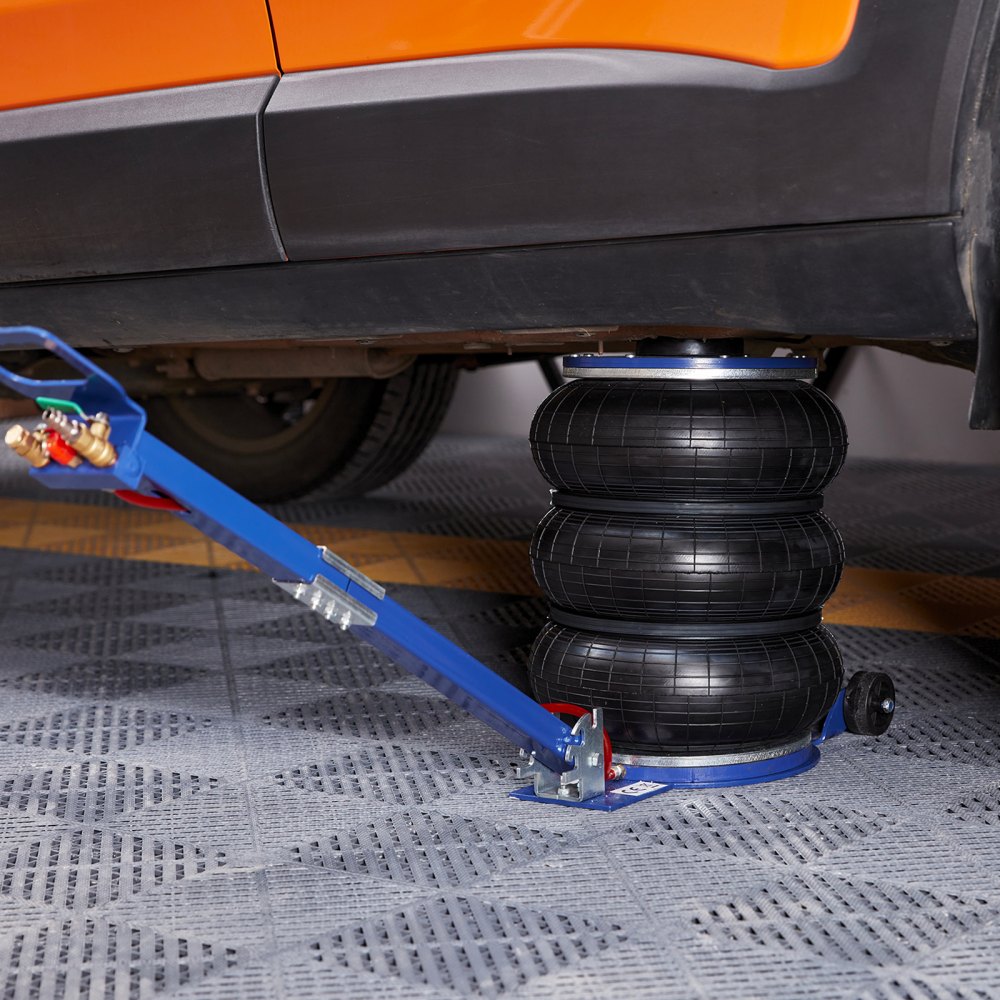Gato neumático VEVOR de 5 toneladas/11 000 lb con triple bolsa y seis tubos de acero, elevación de hasta 470 mm, elevación rápida de 3 a 5 s, con asa ajustable para coche, garaje y reparación.