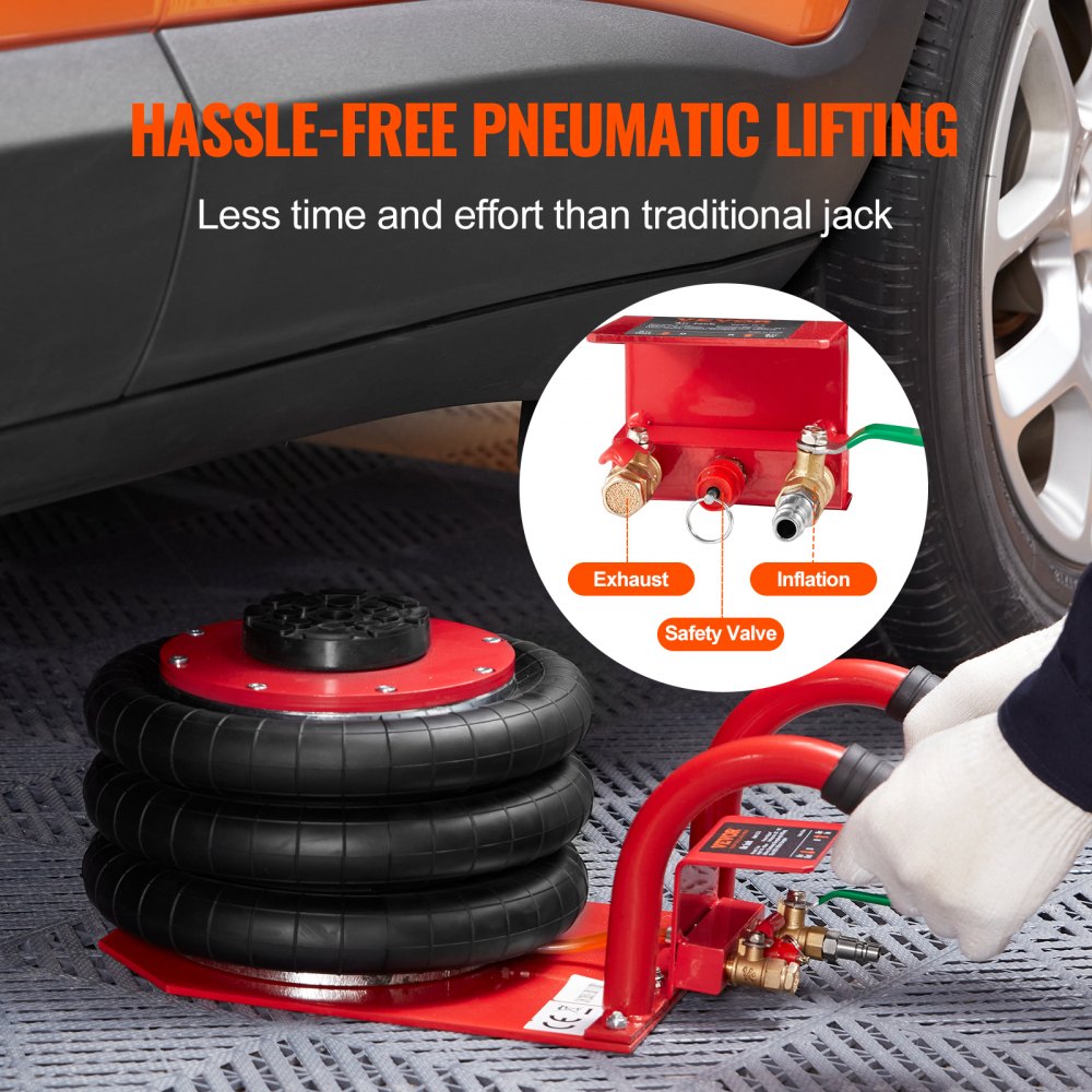VEVOR Air Jack, 3 Ton/6600 lbs Triple Bag Air Jack, Airbag Jack con seis tubos de acero, levanta hasta 17,7 pulgadas/450 mm, 3-5 s Gato neumático de elevación rápida, con asas laterales para coche, garaje, reparación (rojo )