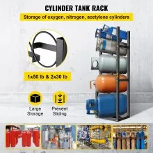 Estante de tanque de refrigerante VEVOR con 1-50 lb 2-30 lb y 3 botellas pequeñas Estante de tanque de cilindro 48.5x15x11 pulgadas Estante de cilindro de refrigerante Estante de cilindro de gas y soportes para almacenamiento de nitrógeno de oxígeno de gas