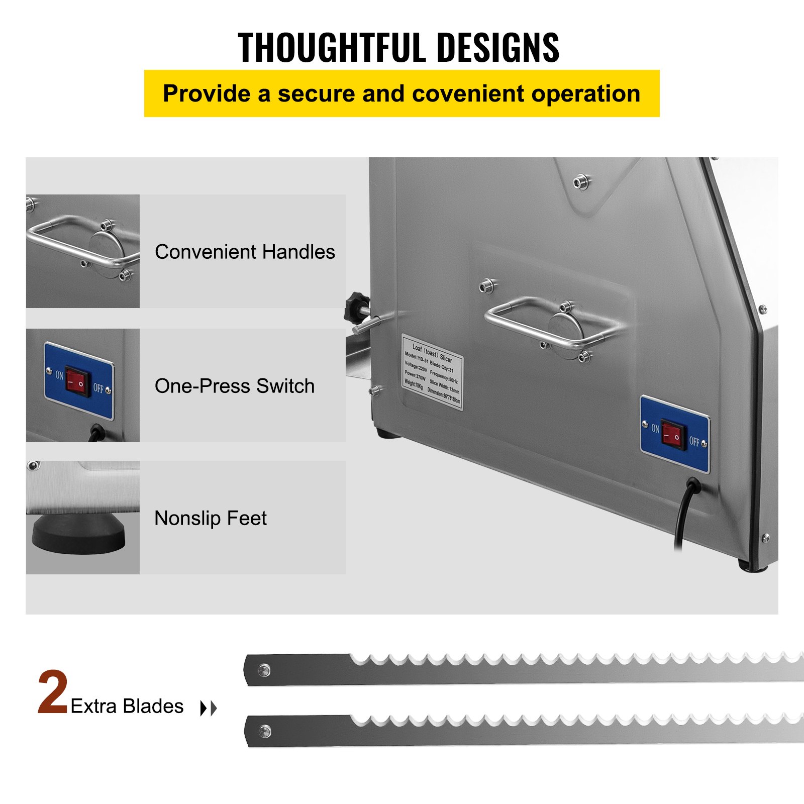 VEVOR - Rebanadora de pan comercial (12 mm de grosor), 31 unidades, 110 V, para pan tostado