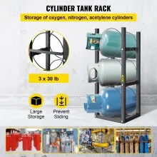 Estante de tanque de refrigerante VEVOR con capacidad de ahorro de cilindro de 3-30 lb Estante de tanque de cilindro Estante de cilindro de refrigerante de 33x13x4 pulgadas Estante de cilindro de gas y soportes para almacenamiento de nitrógeno de oxígeno de gas