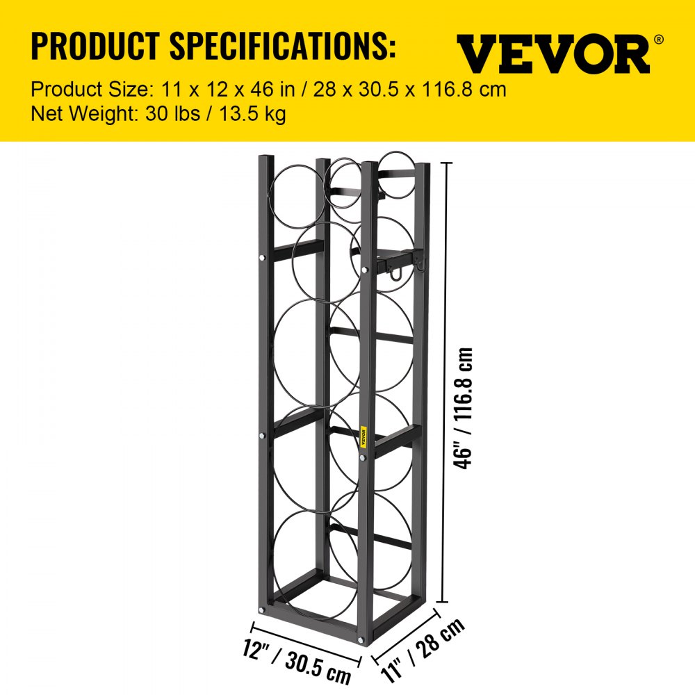 VEVOR - Soporte para tanques de refrigerante (3 unidades de 13,6 kg y 3 unidades adicionales que ahorran espacio), 117,6 x 33,1 x 10,1 cm, para almacenamiento de gas, oxígeno y nitrógeno.