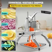 Cortador de frutas y verduras comercial VEVOR, cortador de cebolla de hoja de 1/4 pulgadas, cortador de cebolla de acero inoxidable resistente extraíble y reemplazable, cortador de tomate Kattex con bandeja, perfecto para pimienta, patata, champiñones