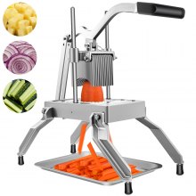 Cortador de frutas y verduras comercial VEVOR, cortador de cebolla de hoja de 1/4 pulgadas, cortador de cebolla de acero inoxidable resistente extraíble y reemplazable, cortador de tomate Kattex con bandeja, perfecto para pimienta, patata, champiñones