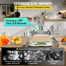 VEVOR Cortadora Comercial de Verduras 0,95 CM Cortadora de Verduras Industrial Cortadora Vegetal Comercial Cortador para Verduras en Forma Ondulada Cortador Manual de Frutas y Verduras