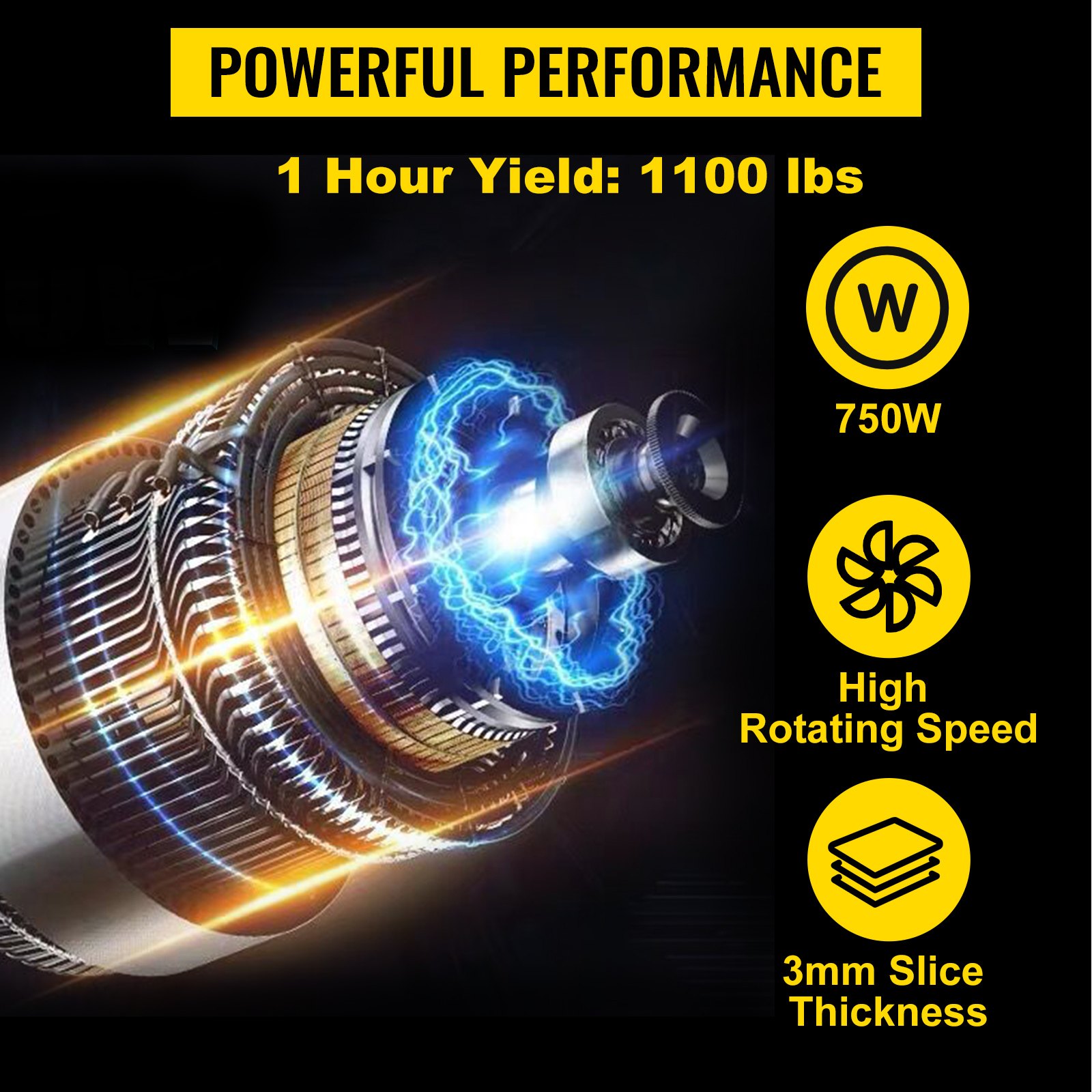 Cortadora de carne comercial VEVOR de 110 V, 1100 lb/h, eléctrica, 750 W, cuchilla de 3 mm, para restaurantes, de acero inoxidable, para cocinas, restaurantes y supermercados.