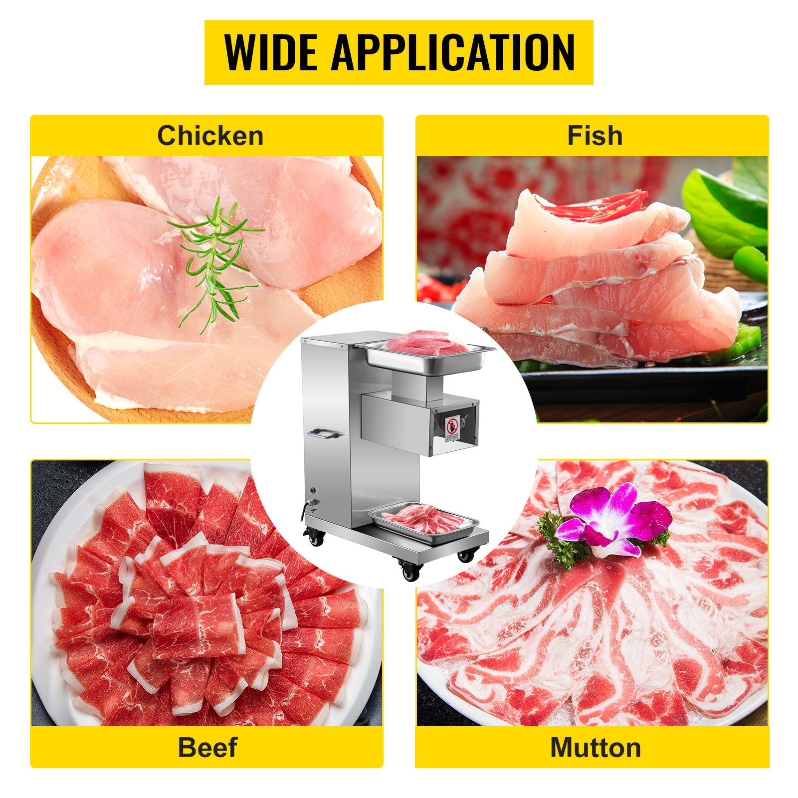 Cortadora de carne comercial VEVOR de 110 V, 1100 lb/h, eléctrica, 750 W, cuchilla de 3 mm, para restaurantes, de acero inoxidable, para cocinas, restaurantes y supermercados.