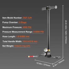 VEVOR Bomba de Mano de Alta presión de 3 etapas Bomba PCP Bomba de Estribo 4500PSI llenado Rifle de Aire Bomba (30MPA)
