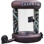 Cubo de dinero inflable VEVOR con gráficos de billetes de dólar y soplador.