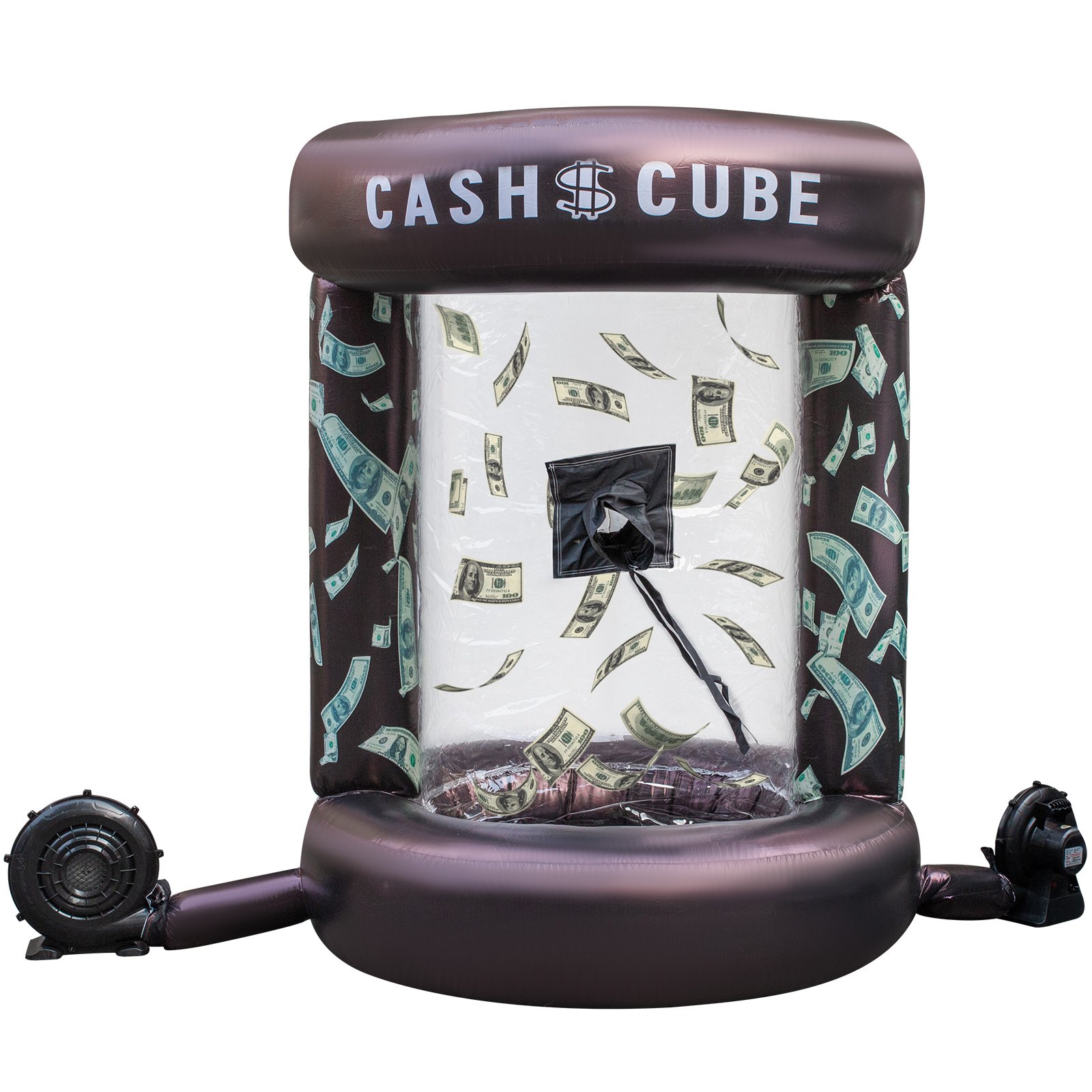 Cubo de dinero inflable VEVOR con dinero falso volando en el interior, soplador adjunto.