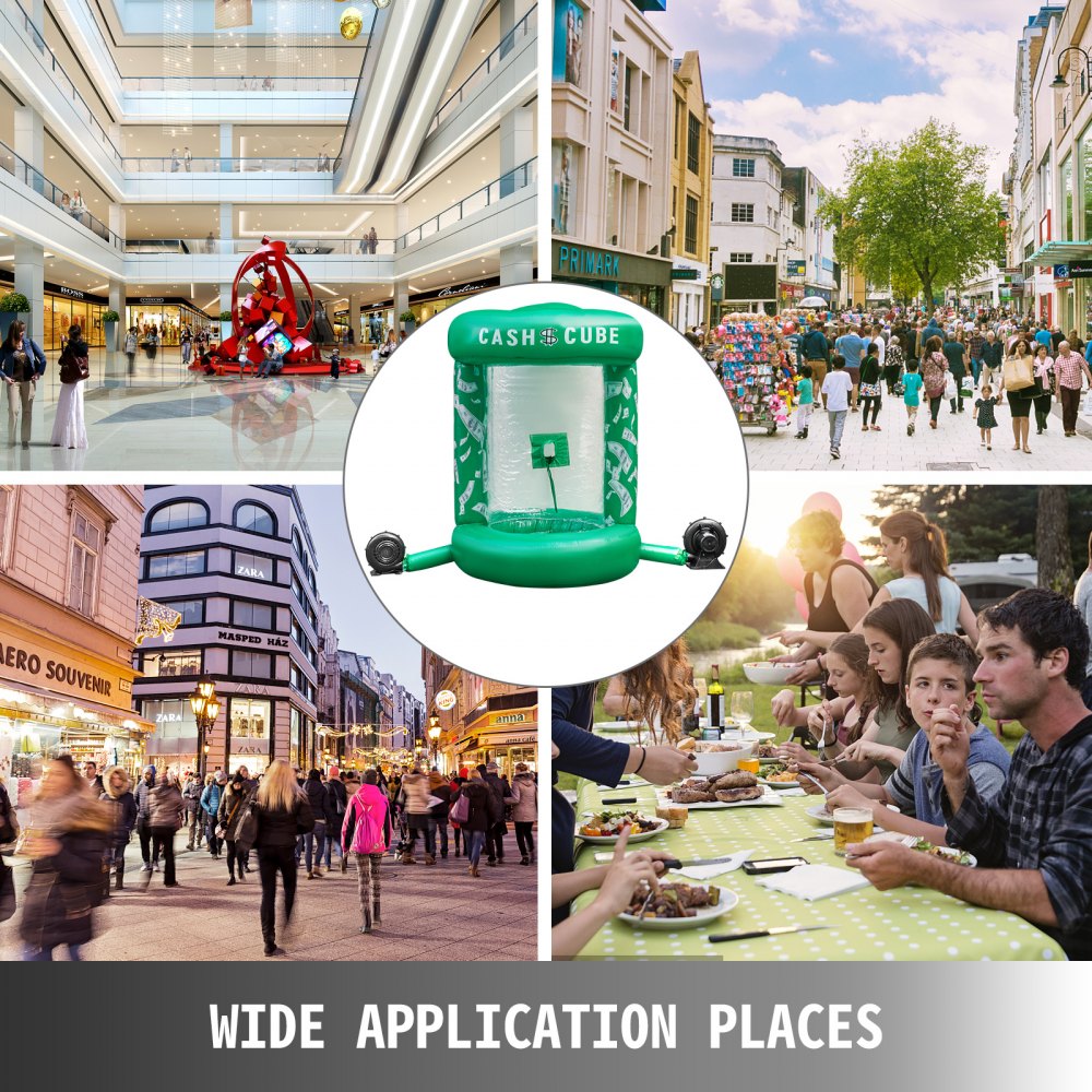 VEVOR Cubo de Efectivo Inflable con Dos Sopladores Cabina de Cubo de Efectivo Inflable Máquina de Dinero en Forma de Cubo de Efectivo Verde Cubo de Efectivo Cabina de Dinero a Prueba de Agua
