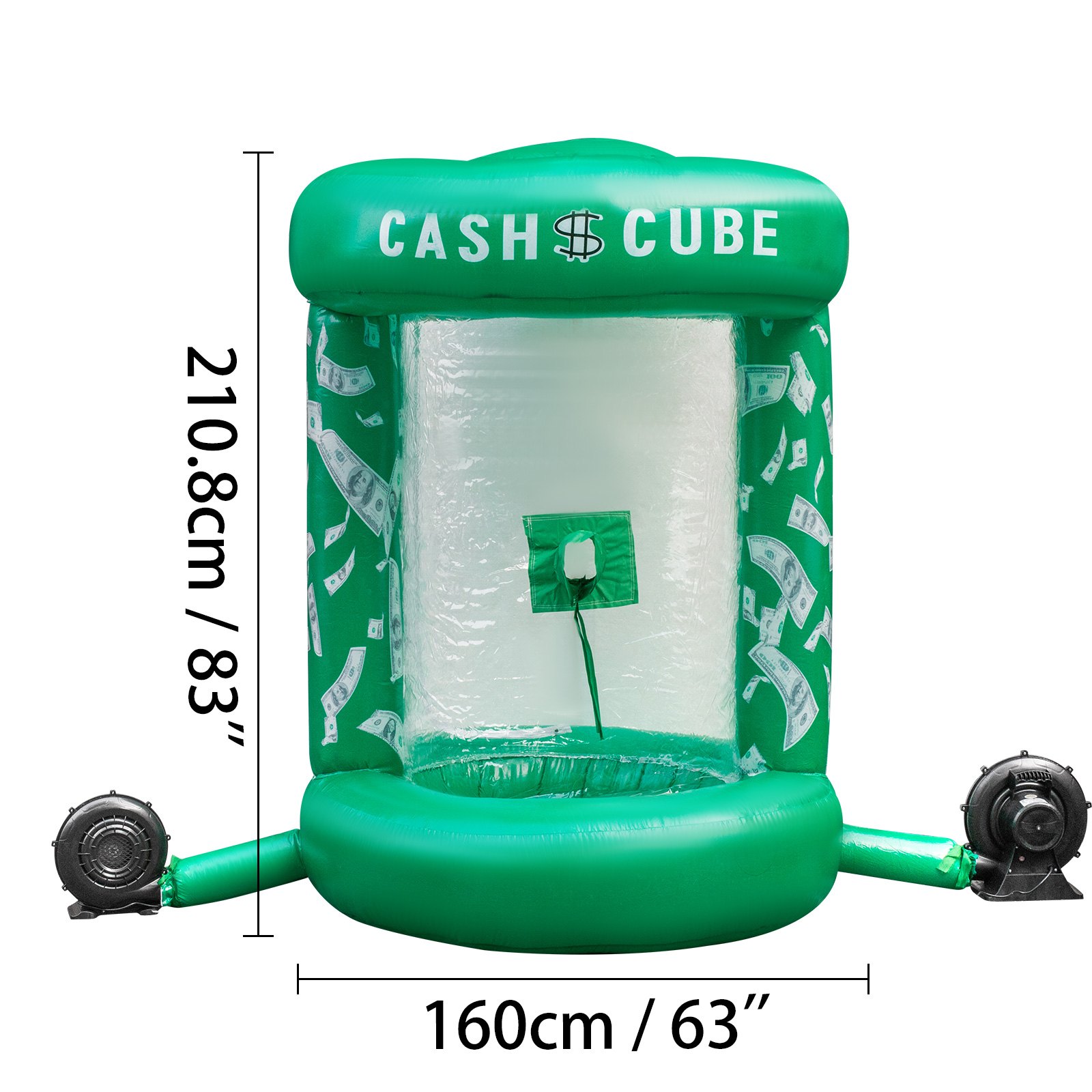 VEVOR Cubo de Efectivo Inflable con Dos Sopladores Cabina de Cubo de Efectivo Inflable Máquina de Dinero en Forma de Cubo de Efectivo Verde Cubo de Efectivo Cabina de Dinero a Prueba de Agua