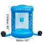 Cubo de dinero inflable VEVOR con diseño azul y dimensiones en cm/pulgadas visibles.