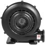 Ventilador negro para cubo de efectivo inflable VEVOR con rejilla de seguridad y etiqueta de advertencia lateral.