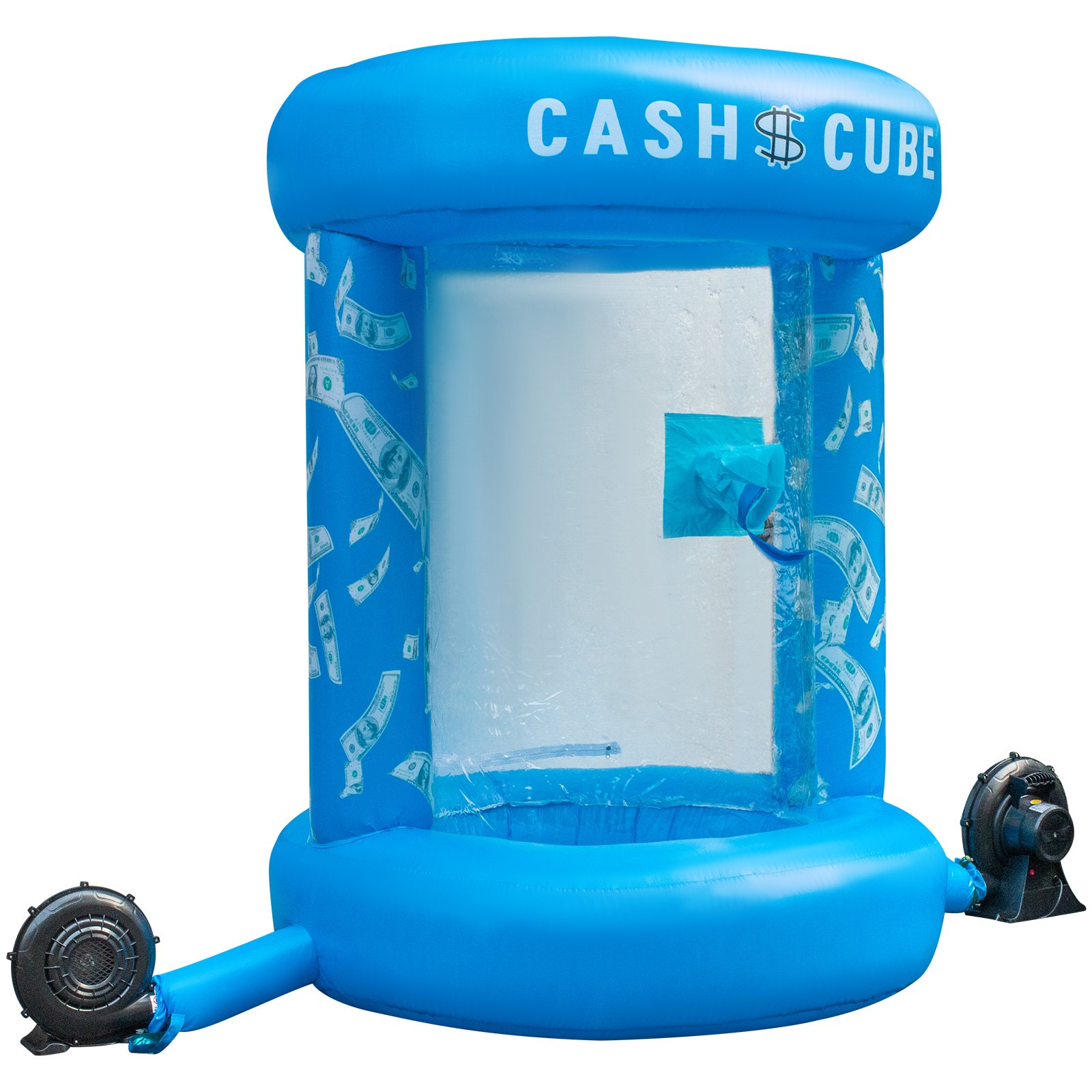 Cubo de dinero inflable VEVOR con diseño de billete de dólar y ventiladores de ventilación.