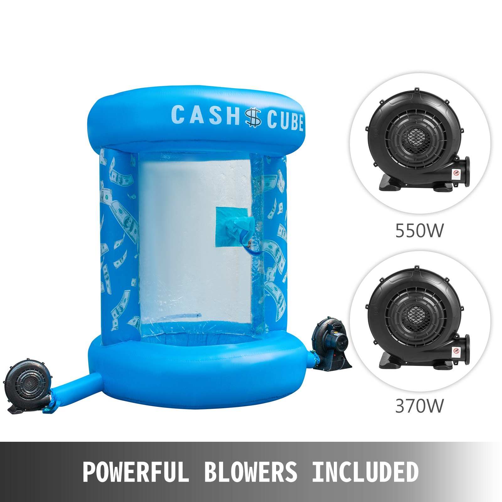 Cubo de dinero inflable VEVOR con potentes sopladores de 550 W y 370 W incluidos.