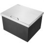 Hielera empotrable VEVOR de acero inoxidable de 71 cm de largo x 40 cm de ancho x 43 cm de alto. Contenedor de hielo comercial con tapa abatible. Barra de hielo para cocina exterior de 40 cuartos de galón. Incluye tubo y tapón de drenaje. Ideal para vino y cerveza fríos.