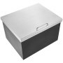 Hielera empotrable VEVOR de acero inoxidable de 71 cm de largo x 40 cm de ancho x 43 cm de alto. Contenedor de hielo comercial con tapa abatible. Barra de hielo para cocina exterior de 40 cuartos de galón. Incluye tubo y tapón de drenaje. Ideal para vino y cerveza fríos.