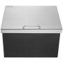 Hielera empotrable VEVOR de acero inoxidable de 71 cm de largo x 40 cm de ancho x 43 cm de alto. Contenedor de hielo comercial con tapa abatible. Barra de hielo para cocina exterior de 40 cuartos de galón. Incluye tubo y tapón de drenaje. Ideal para vino y cerveza fríos.