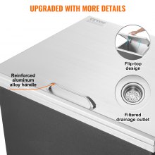 VEVOR - Hielera empotrable de acero inoxidable de 71 cm de largo x 40 cm de ancho x 43 cm de alto, contenedor de hielo comercial con tapa abatible, barra de hielo para cocina al aire libre de 40 qt, tubo de drenaje y tapón de drenaje incluidos, para vino y cerveza fríos
