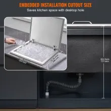 VEVOR - Hielera empotrable de acero inoxidable de 71 cm de largo x 40 cm de ancho x 43 cm de alto, contenedor de hielo comercial con tapa abatible, barra de hielo para cocina al aire libre de 40 qt, tubo de drenaje y tapón de drenaje incluidos, para vino y cerveza fríos