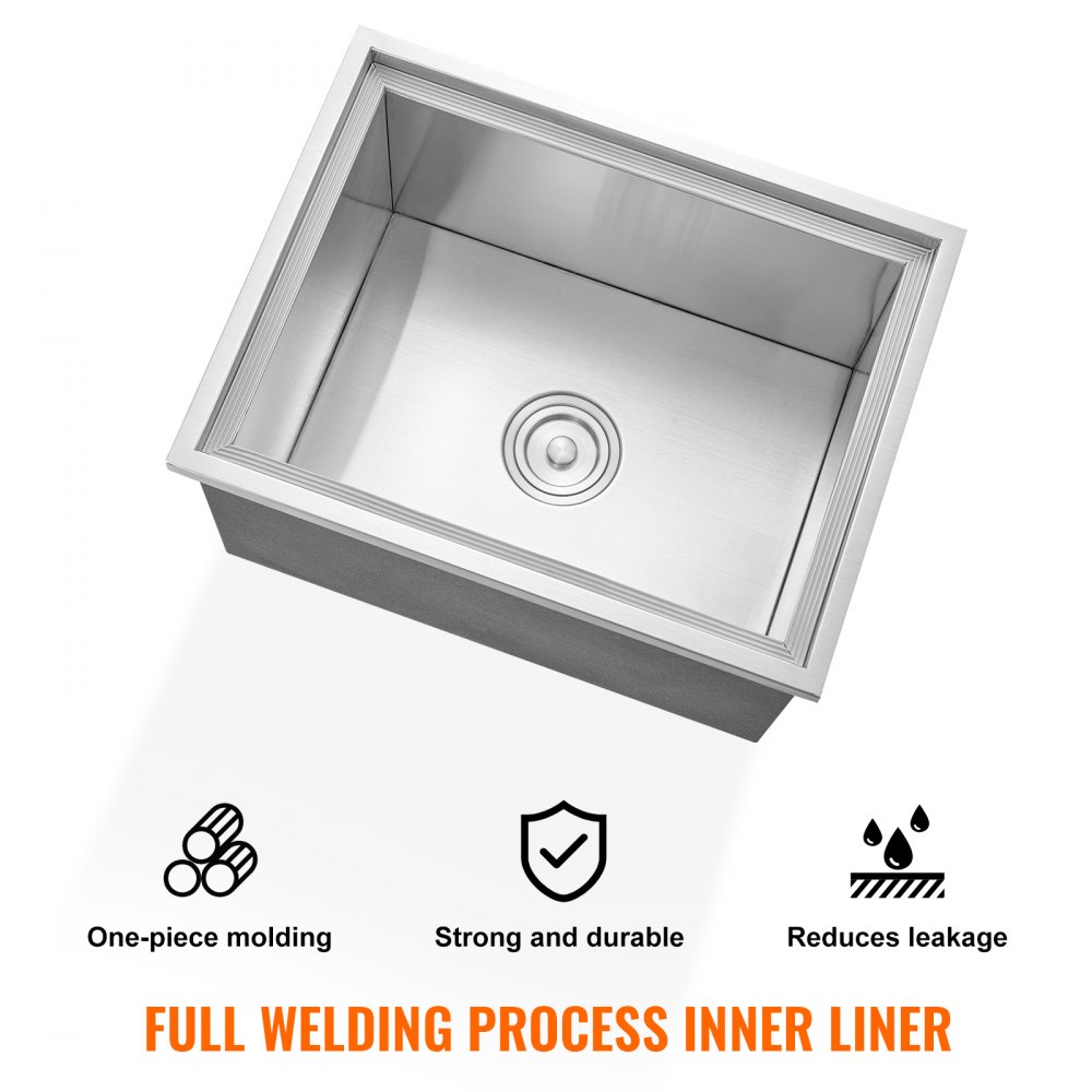 Hielera empotrable VEVOR de acero inoxidable de 56 cm de largo x 43 cm de ancho x 30 cm de alto. Contenedor de hielo comercial con tapa, barra de hielo para cocina al aire libre de 40 cuartos de galón. Incluye tubo y tapón de drenaje. Ideal para vino y cerveza fríos.