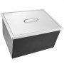 Hielera empotrable VEVOR de acero inoxidable de 56 cm de largo x 43 cm de ancho x 30 cm de alto. Contenedor de hielo comercial con tapa, barra de hielo para cocina al aire libre de 40 cuartos de galón. Incluye tubo y tapón de drenaje. Ideal para vino y cerveza fríos.