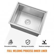 VEVOR - Hielera empotrable de acero inoxidable de 22" de largo x 17" de ancho x 12" de alto, contenedor de hielo comercial con tapa, barra de hielo para cocina al aire libre de 40 qt, tubo de drenaje y tapón de drenaje incluidos, para vino frío y cerveza