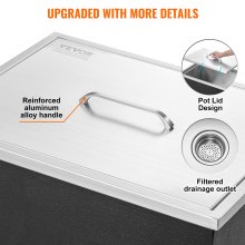 VEVOR - Hielera empotrable de acero inoxidable de 22" de largo x 17" de ancho x 12" de alto, contenedor de hielo comercial con tapa, barra de hielo para cocina al aire libre de 40 qt, tubo de drenaje y tapón de drenaje incluidos, para vino frío y cerveza