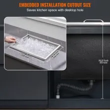VEVOR - Hielera empotrable de acero inoxidable de 22" de largo x 17" de ancho x 12" de alto, contenedor de hielo comercial con tapa, barra de hielo para cocina al aire libre de 40 qt, tubo de drenaje y tapón de drenaje incluidos, para vino frío y cerveza