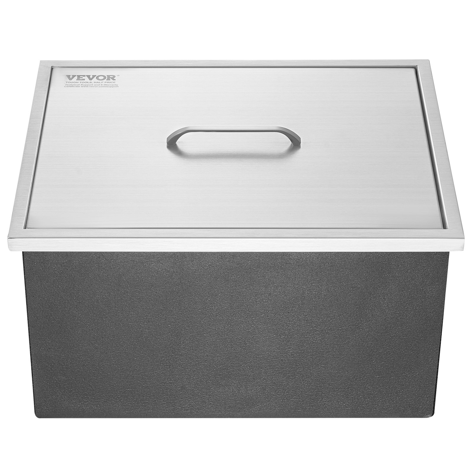 Hielera empotrable VEVOR de acero inoxidable de 56 cm de largo x 43 cm de ancho x 30 cm de alto. Contenedor de hielo comercial con tapa, barra de hielo para cocina al aire libre de 40 cuartos de galón. Incluye tubo y tapón de drenaje. Ideal para vino y cerveza fríos.
