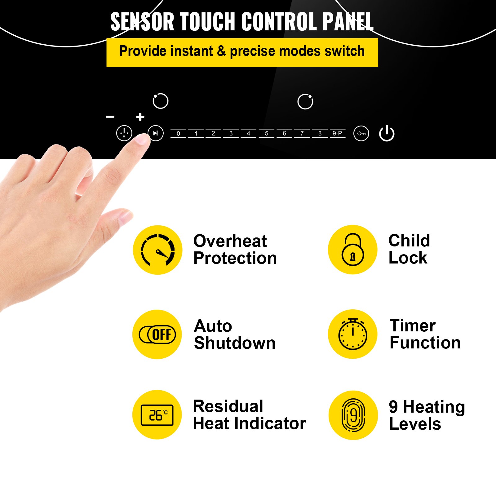 VEVOR Cocina de Inducción Eléctrica 2600W Placa de Inducción con 2 Quemadores