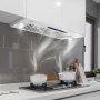 Cocina moderna con campana extractora insertable VEVOR encima de la estufa, que ventila el vapor de las ollas sobre los quemadores.