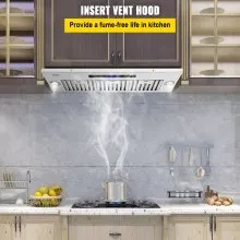 VEVOR Insert Range Hood, 900CFM 4 velocidades, ventilación de cocina integrada de acero inoxidable de 36 pulgadas con control remoto y táctil, luces LED, filtros deflectores, convertible con/sin conducto, listado ETL