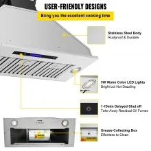 VEVOR Insert Range Hood, 900CFM 4 velocidades, ventilación de cocina integrada de acero inoxidable de 36 pulgadas con control remoto y táctil, luces LED, filtros deflectores, convertible con/sin conducto, listado ETL