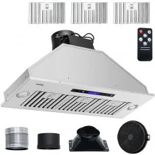 VEVOR Insert Range Hood, 900CFM 4 velocidades, ventilación de cocina integrada de acero inoxidable de 36 pulgadas con control remoto y táctil, luces LED, filtros deflectores, convertible con/sin conducto, listado ETL