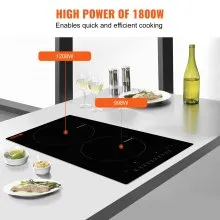 VEVOR Estufa eléctrica, 2 quemadores, estufa de inducción de 12 pulgadas, estufa magnética incorporada de 1800 W, quemador multifuncional de 9 niveles de calefacción, pantalla táctil LED con bloqueo infantil y protección contra sobrecalentamiento
