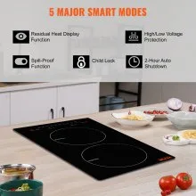 VEVOR Estufa eléctrica, 2 quemadores, estufa de inducción de 12 pulgadas, estufa magnética incorporada de 1800 W, quemador multifuncional de 9 niveles de calefacción, pantalla táctil LED con bloqueo infantil y protección contra sobrecalentamiento