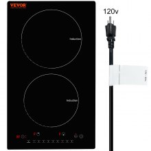 VEVOR Estufa eléctrica, 2 quemadores, estufa de inducción de 12 pulgadas, estufa magnética incorporada de 1800 W, quemador multifuncional de 9 niveles de calefacción, pantalla táctil LED con bloqueo infantil y protección contra sobrecalentamiento