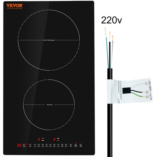 VEVOR Estufa eléctrica, 2 quemadores, estufa de inducción de 12 pulgadas, estufa magnética incorporada de 3000 W, quemador multifuncional de 9 niveles de calefacción, pantalla táctil LED con bloqueo para niños y protección contra sobrecalentamiento