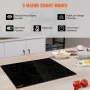 VEVOR Estufa eléctrica, 4 quemadores, estufa de inducción de 30 pulgadas, estufa magnética incorporada 7500 W, quemador multifuncional de 9 niveles de calefacción, pantalla táctil LED con bloqueo infantil y protección contra sobrecalentamiento