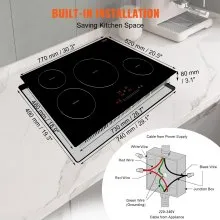 VEVOR Estufa eléctrica, 4 quemadores, estufa de inducción de 30 pulgadas, estufa magnética incorporada 7500 W, quemador multifuncional de 9 niveles de calefacción, pantalla táctil LED con bloqueo infantil y protección contra sobrecalentamiento