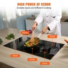 VEVOR Estufa eléctrica, 5 quemadores, estufa de inducción de 36 pulgadas, estufa magnética incorporada 9200 W, quemador multifuncional de 9 niveles de calefacción, pantalla táctil LED con bloqueo infantil y protección contra sobrecalentamiento