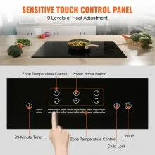 VEVOR Estufa eléctrica, 5 quemadores, estufa de inducción de 36 pulgadas, estufa magnética incorporada 9200 W, quemador multifuncional de 9 niveles de calefacción, pantalla táctil LED con bloqueo infantil y protección contra sobrecalentamiento